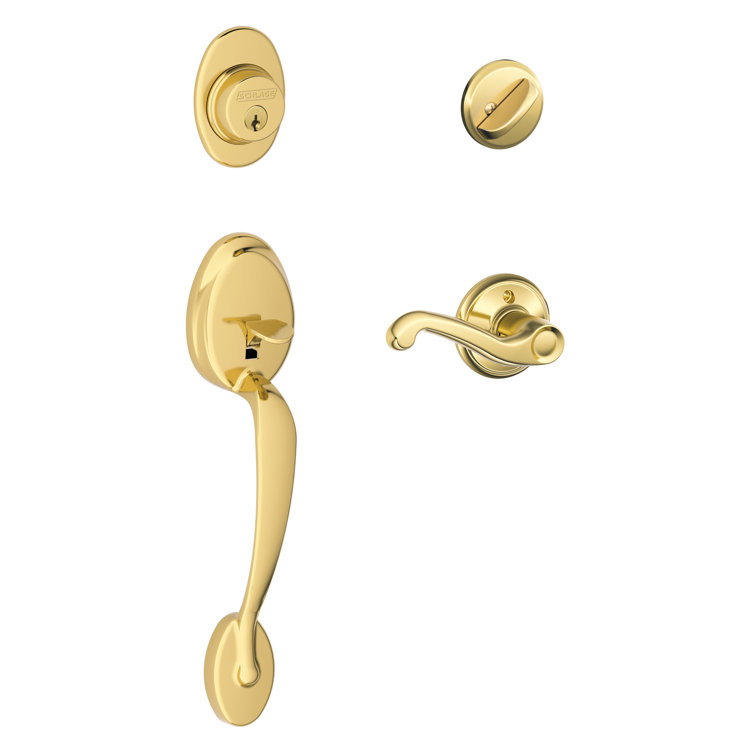 Schlage Plymouth Handleset with Deadbolt and Flair Door Lever and